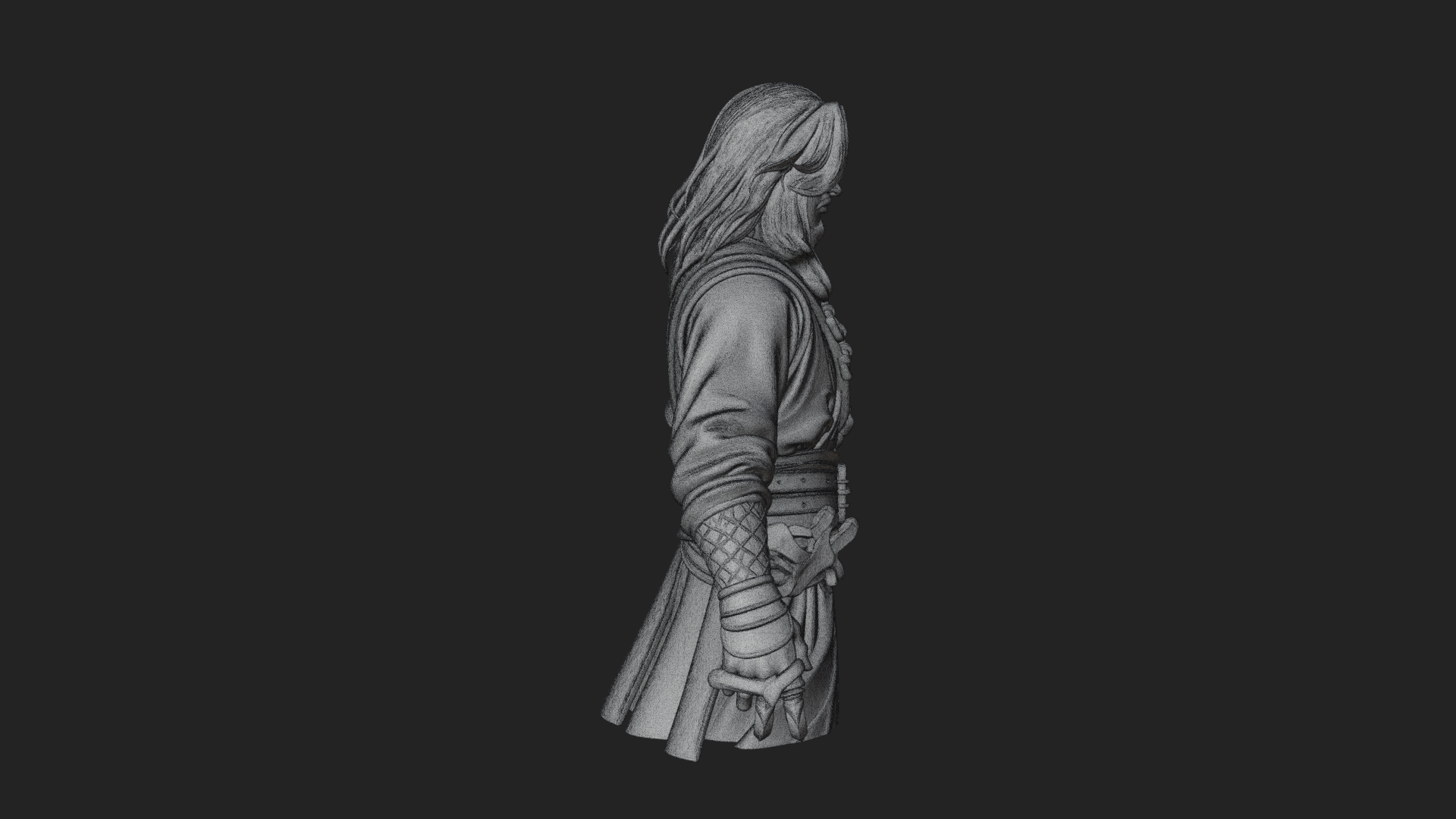Coat Wearing Swordsman Bust Design 14 3D Print Model 3D Model