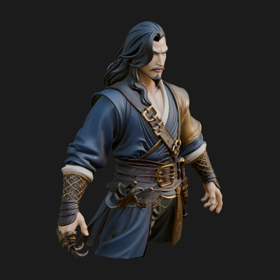 Coat Wearing Swordsman Bust Design 14 3D Print Model
