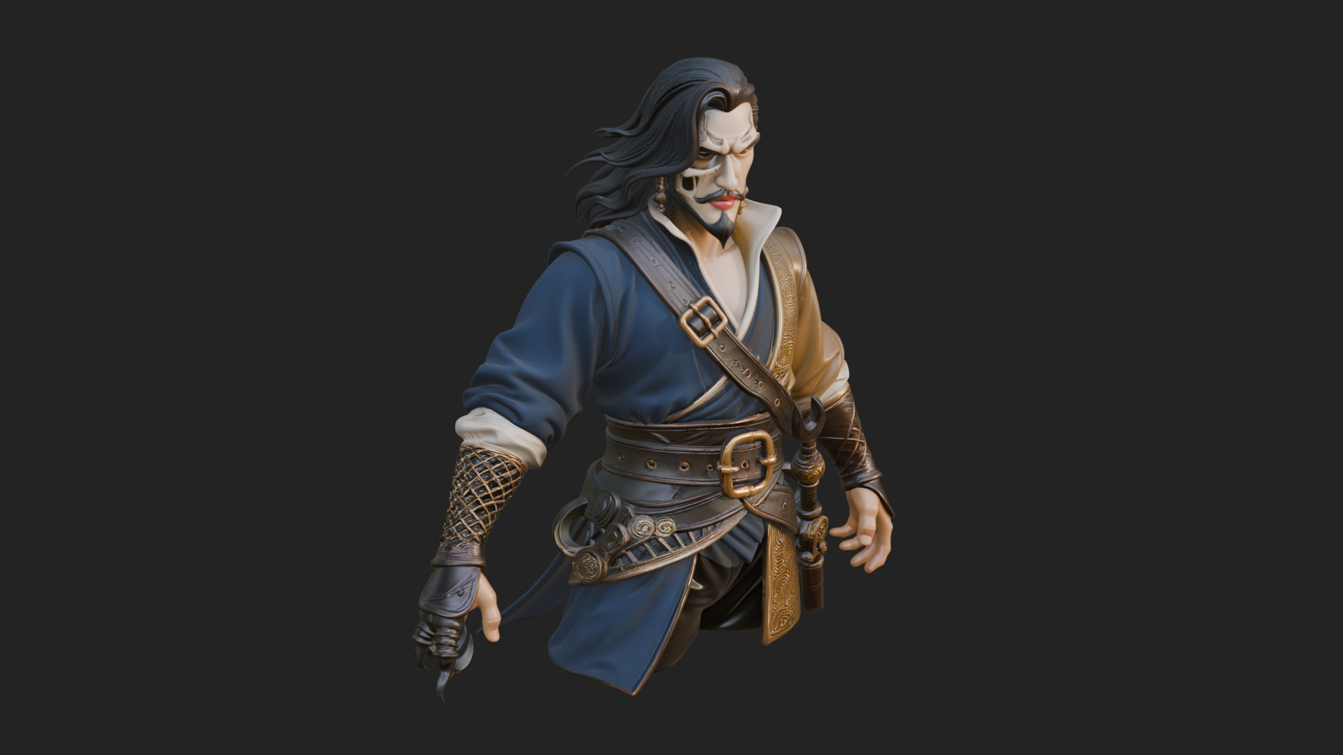 Coat Wearing Swordsman Bust Design 15 3D Print Model 3D Model