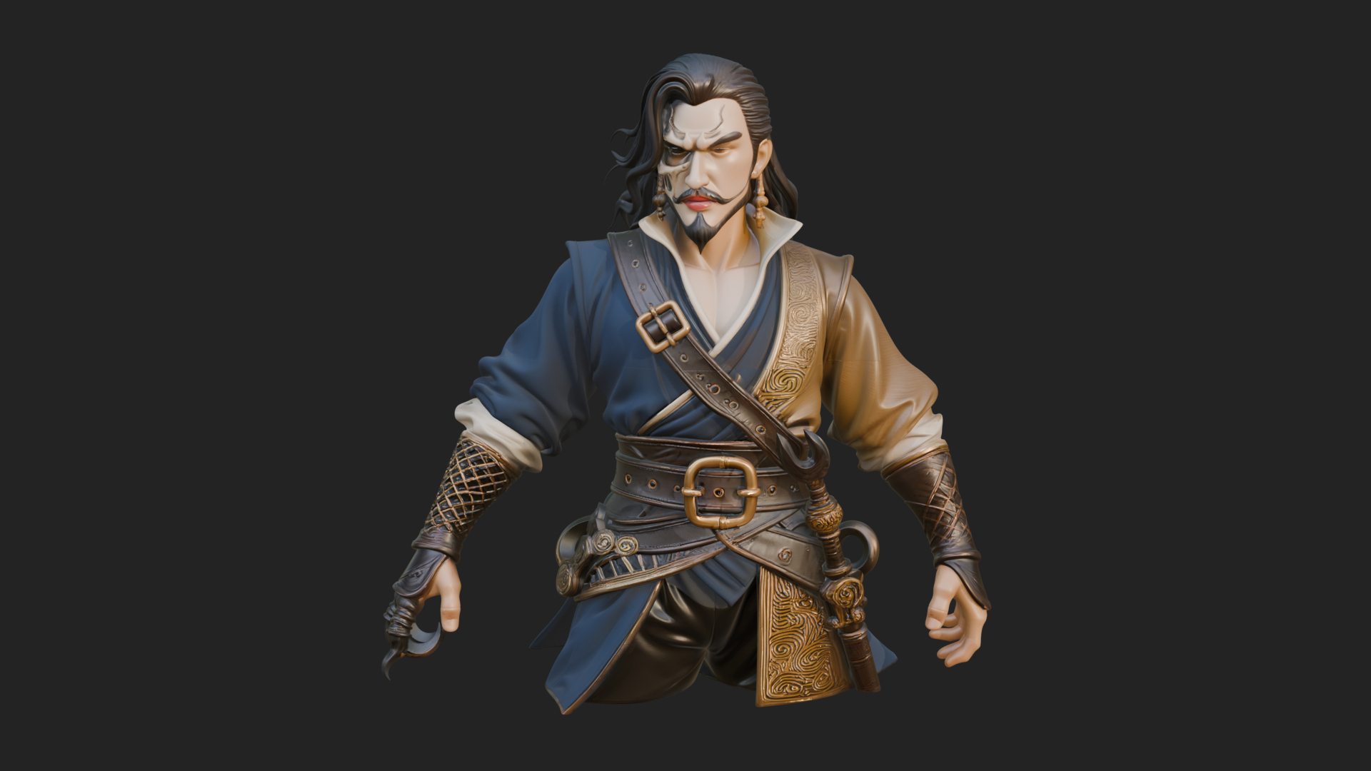 Coat Wearing Swordsman Bust Design 15 3D Print Model 3D Model