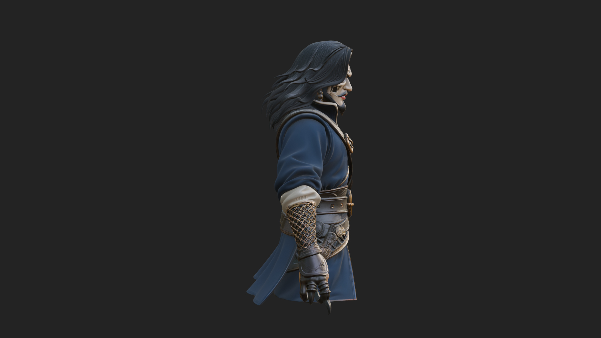 Coat Wearing Swordsman Bust Design 15 3D Print Model 3D Model
