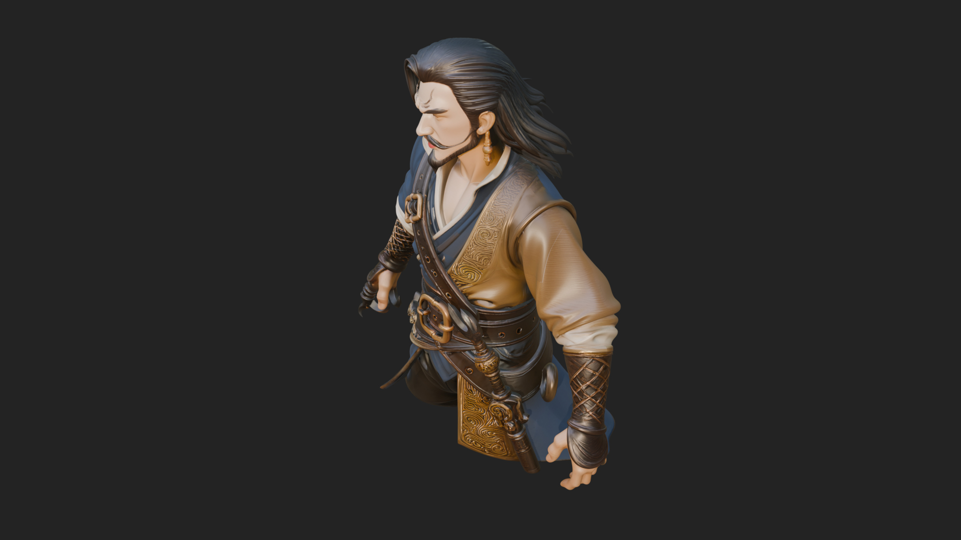 Coat Wearing Swordsman Bust Design 15 3D Print Model 3D Model