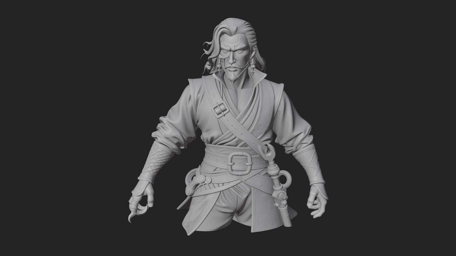 Coat Wearing Swordsman Bust Design 15 3D Print Model 3D Model
