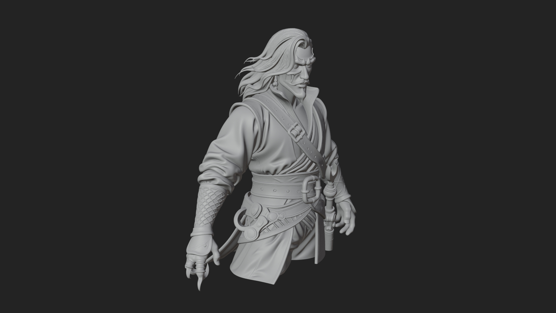 Coat Wearing Swordsman Bust Design 15 3D Print Model 3D Model