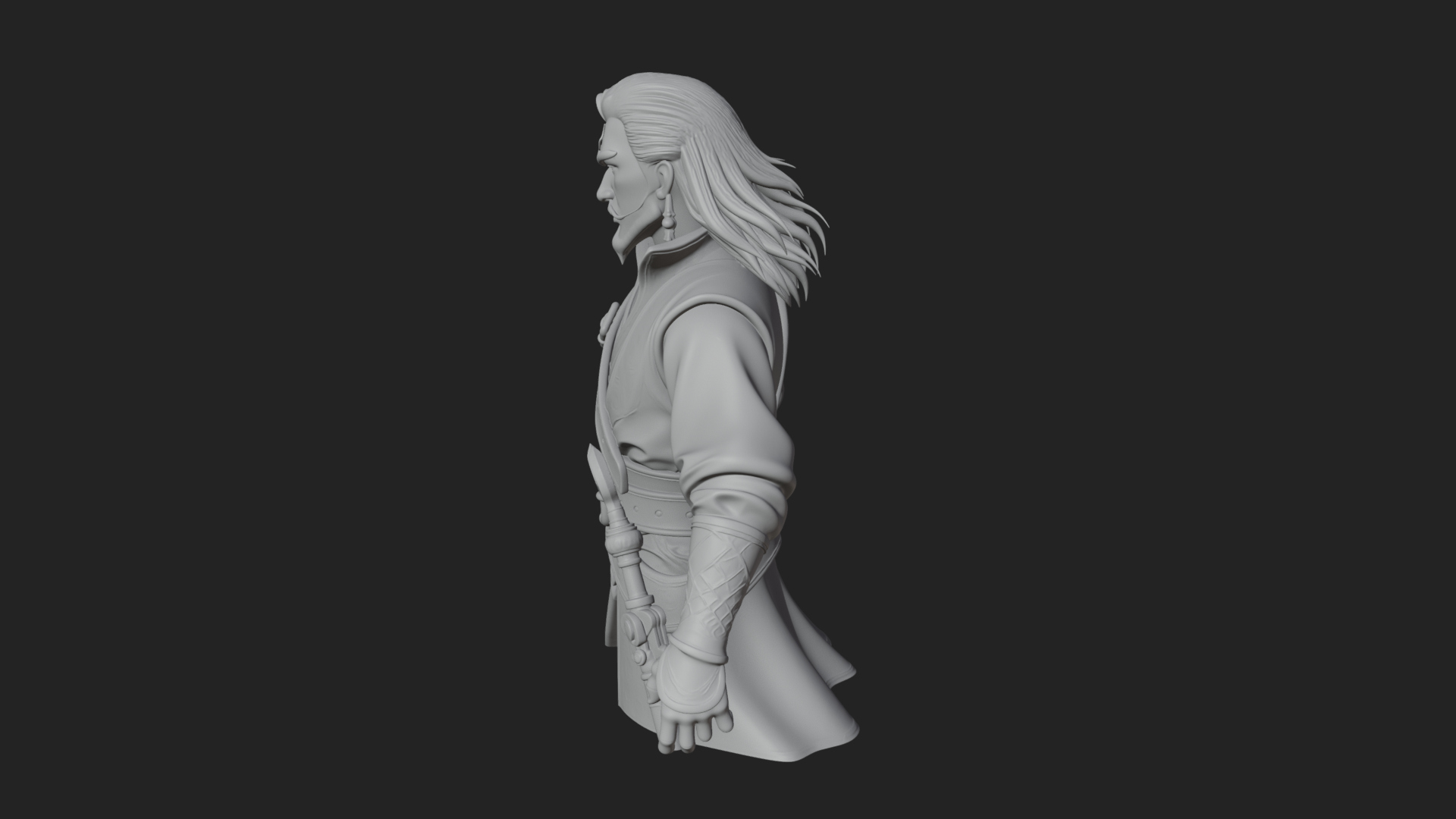 Coat Wearing Swordsman Bust Design 15 3D Print Model 3D Model