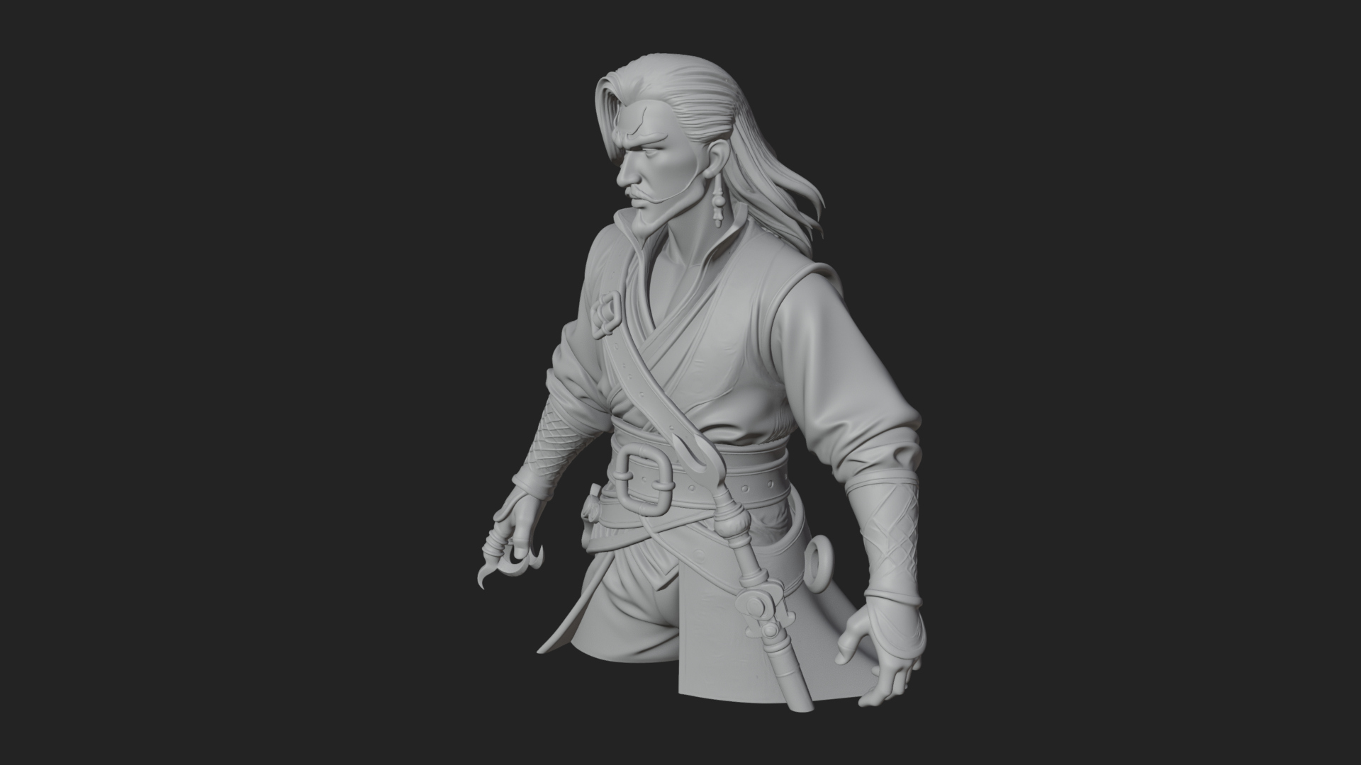 Coat Wearing Swordsman Bust Design 15 3D Print Model 3D Model