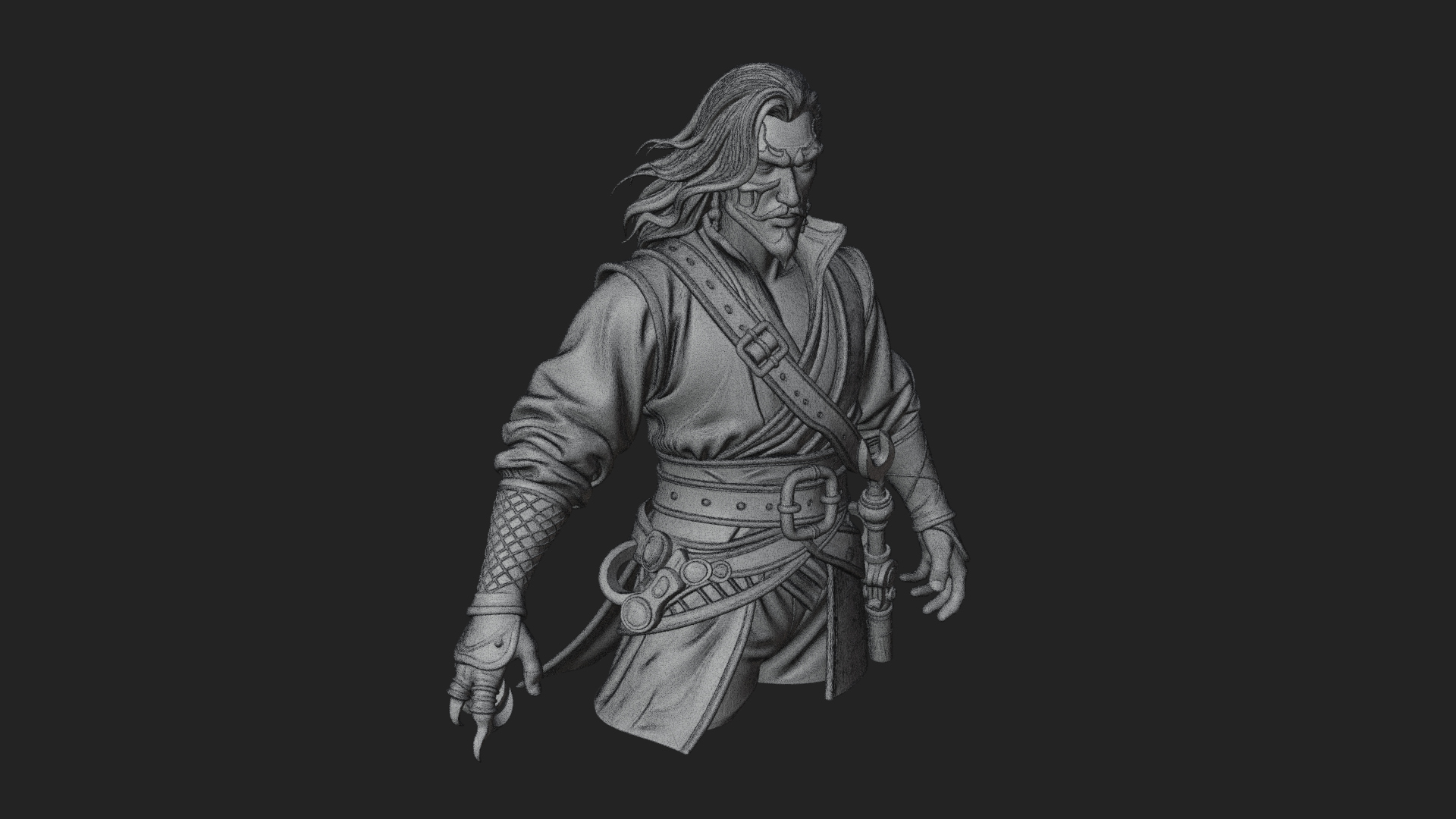 Coat Wearing Swordsman Bust Design 15 3D Print Model 3D Model