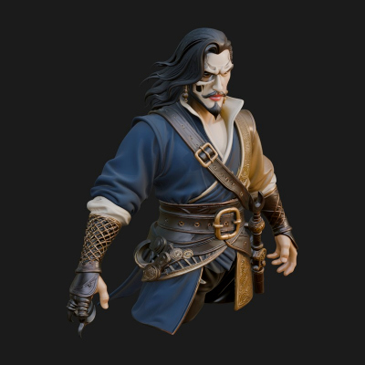 Coat Wearing Swordsman Bust Design 15 3D Print Model