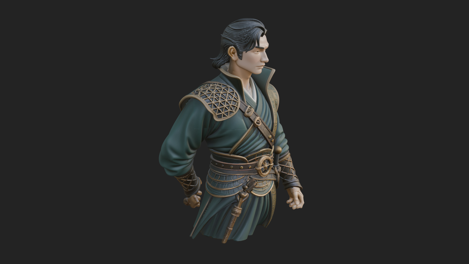 Coat Wearing Swordsman Bust Design 16 3D Print Model 3D Model
