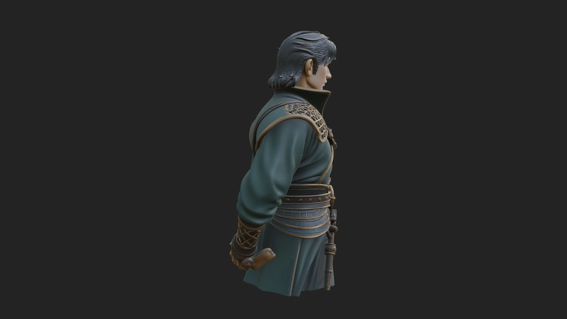 Coat Wearing Swordsman Bust Design 16 3D Print Model 3D Model