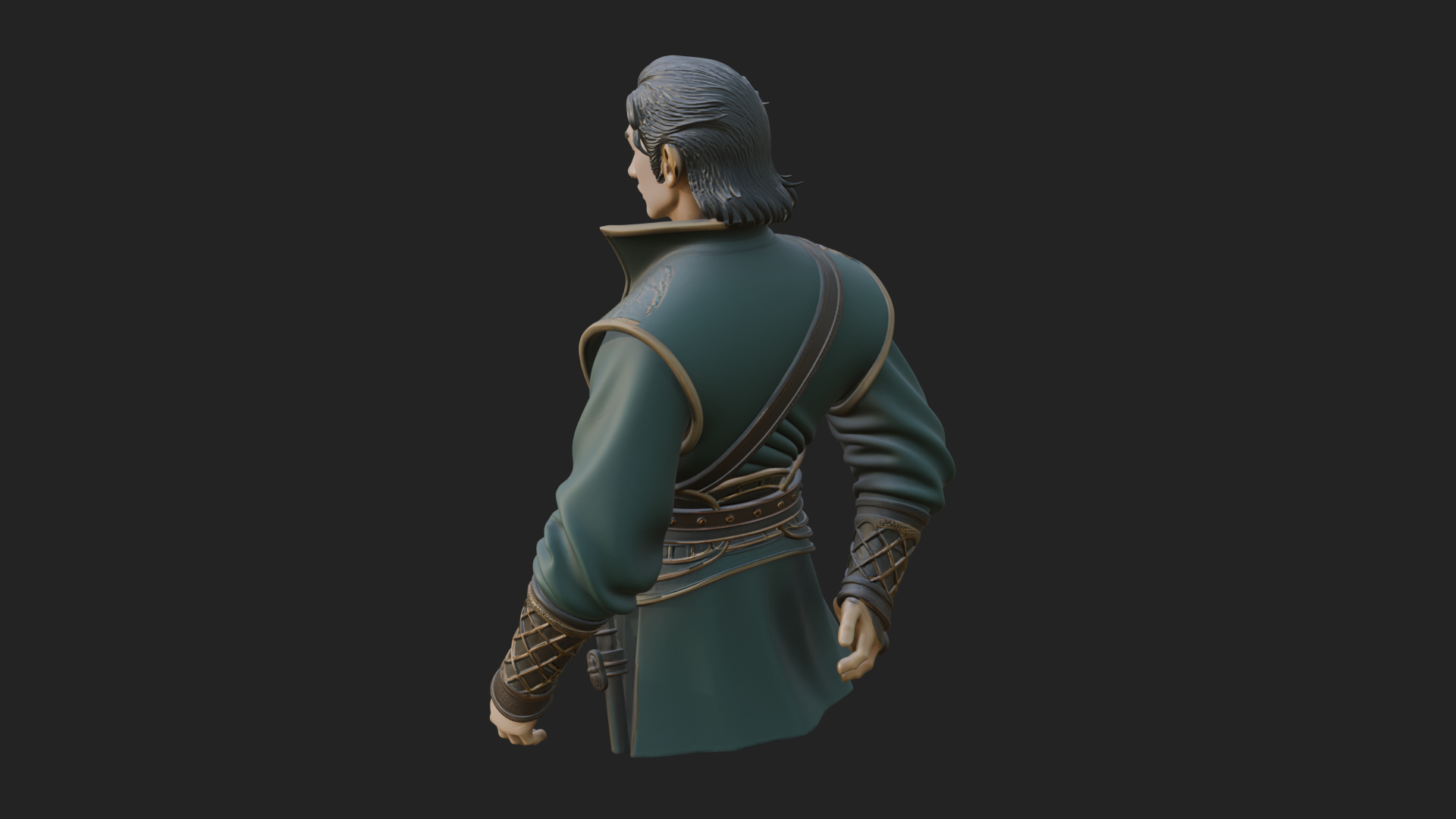 Coat Wearing Swordsman Bust Design 16 3D Print Model 3D Model