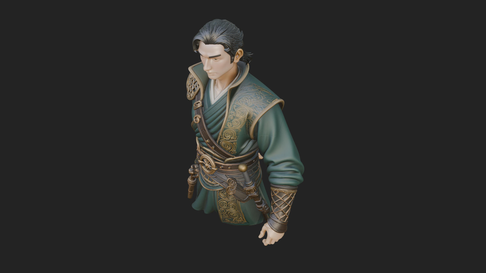 Coat Wearing Swordsman Bust Design 16 3D Print Model 3D Model
