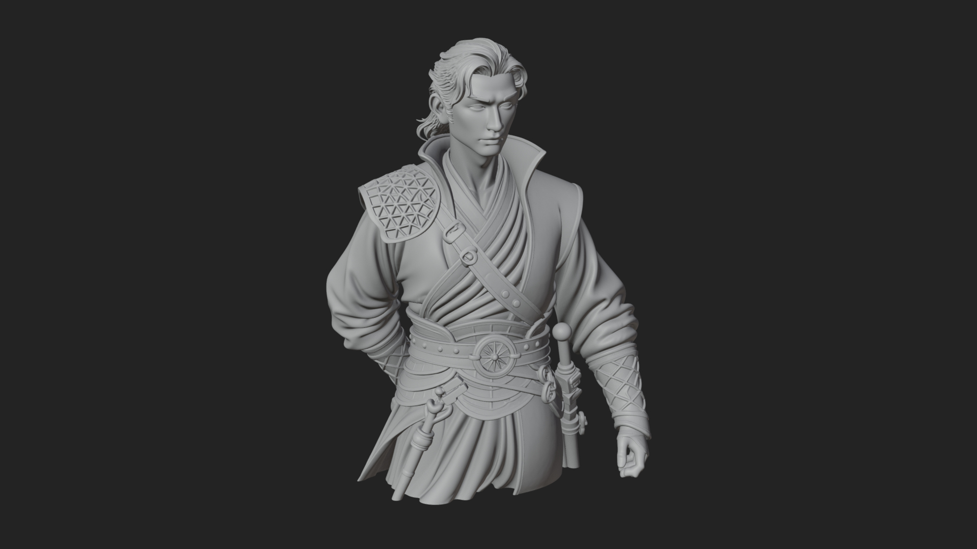 Coat Wearing Swordsman Bust Design 16 3D Print Model 3D Model