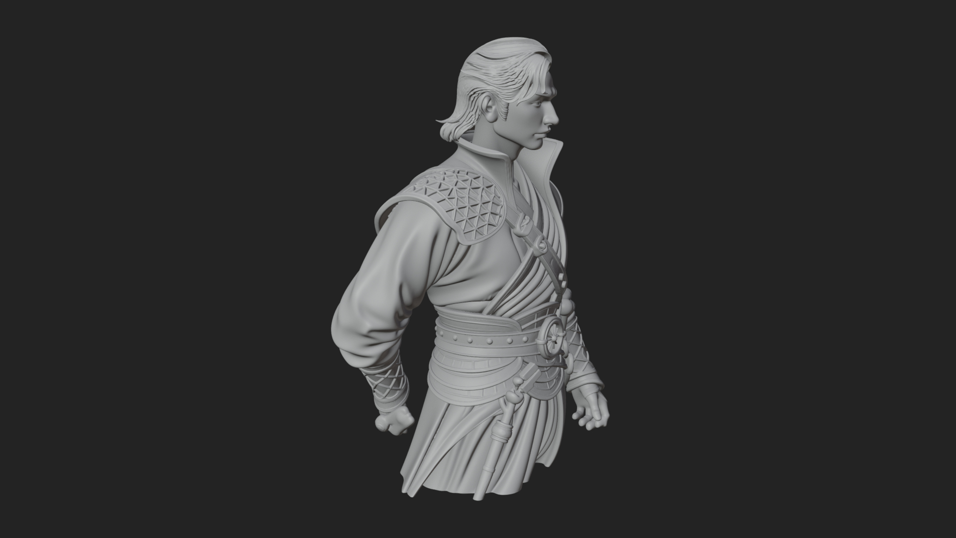 Coat Wearing Swordsman Bust Design 16 3D Print Model 3D Model