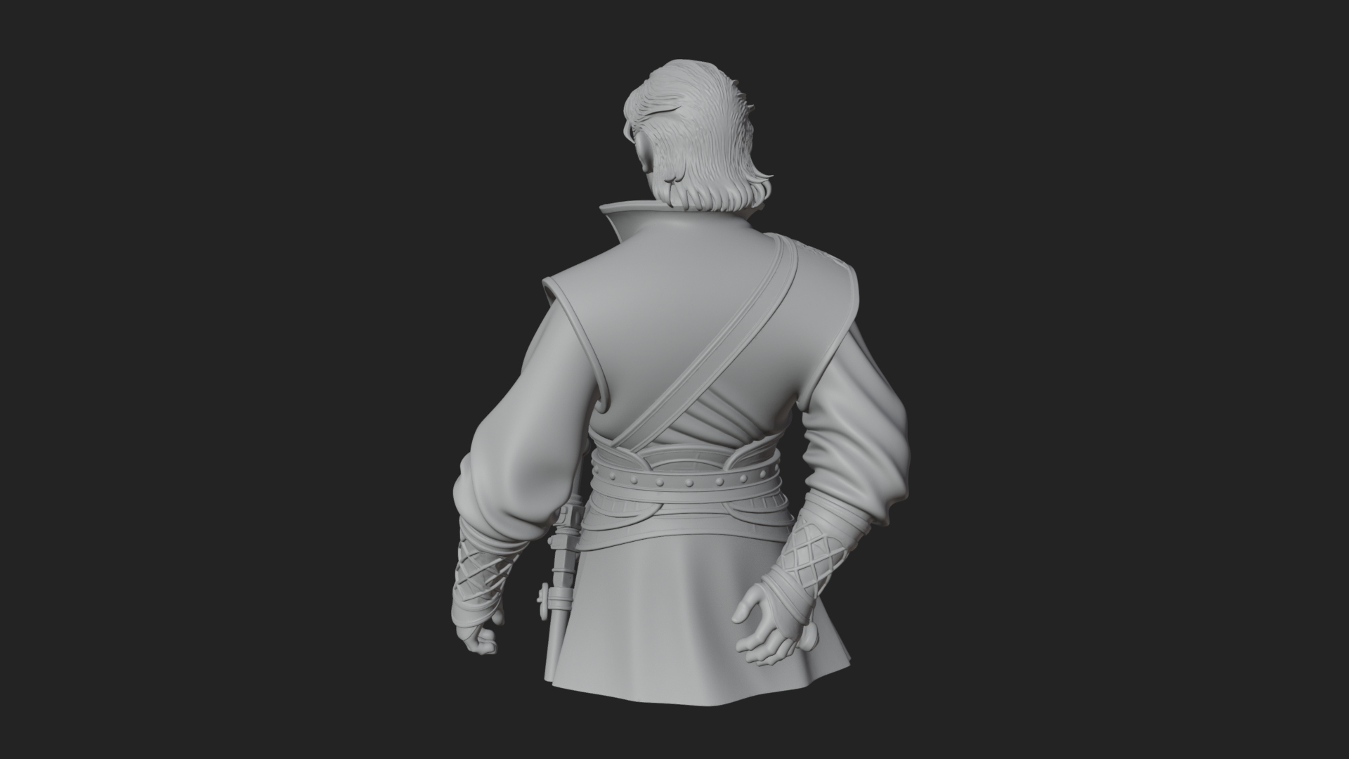 Coat Wearing Swordsman Bust Design 16 3D Print Model 3D Model