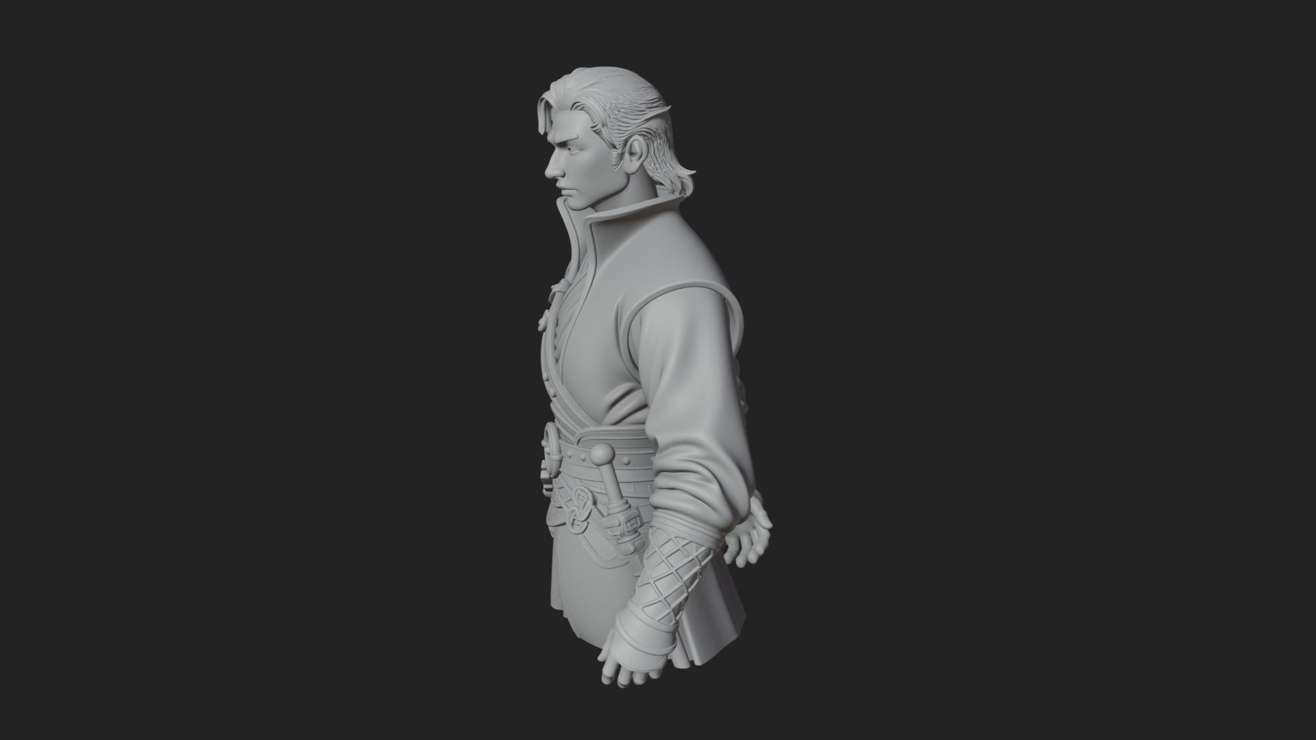 Coat Wearing Swordsman Bust Design 16 3D Print Model 3D Model
