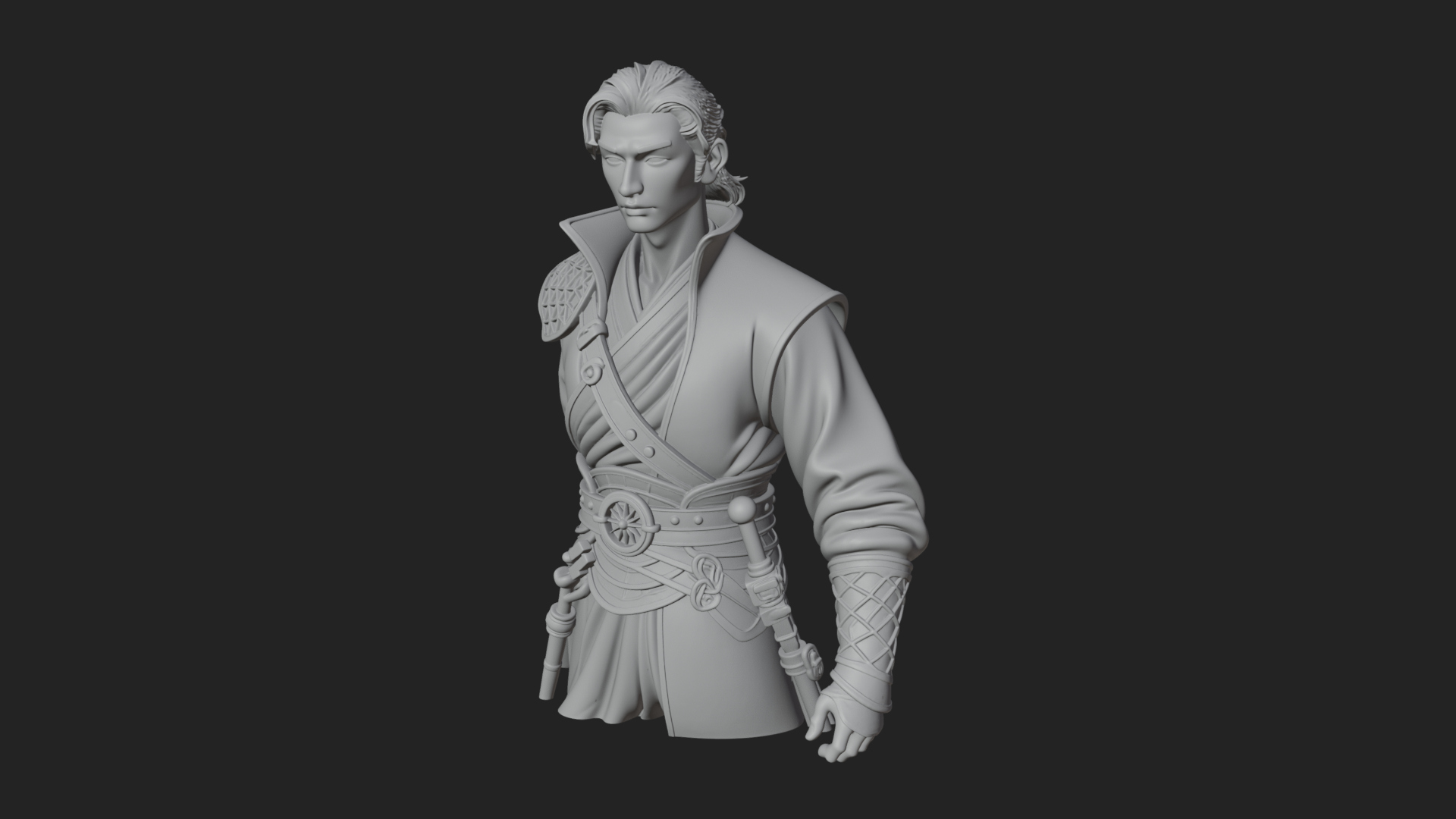 Coat Wearing Swordsman Bust Design 16 3D Print Model 3D Model