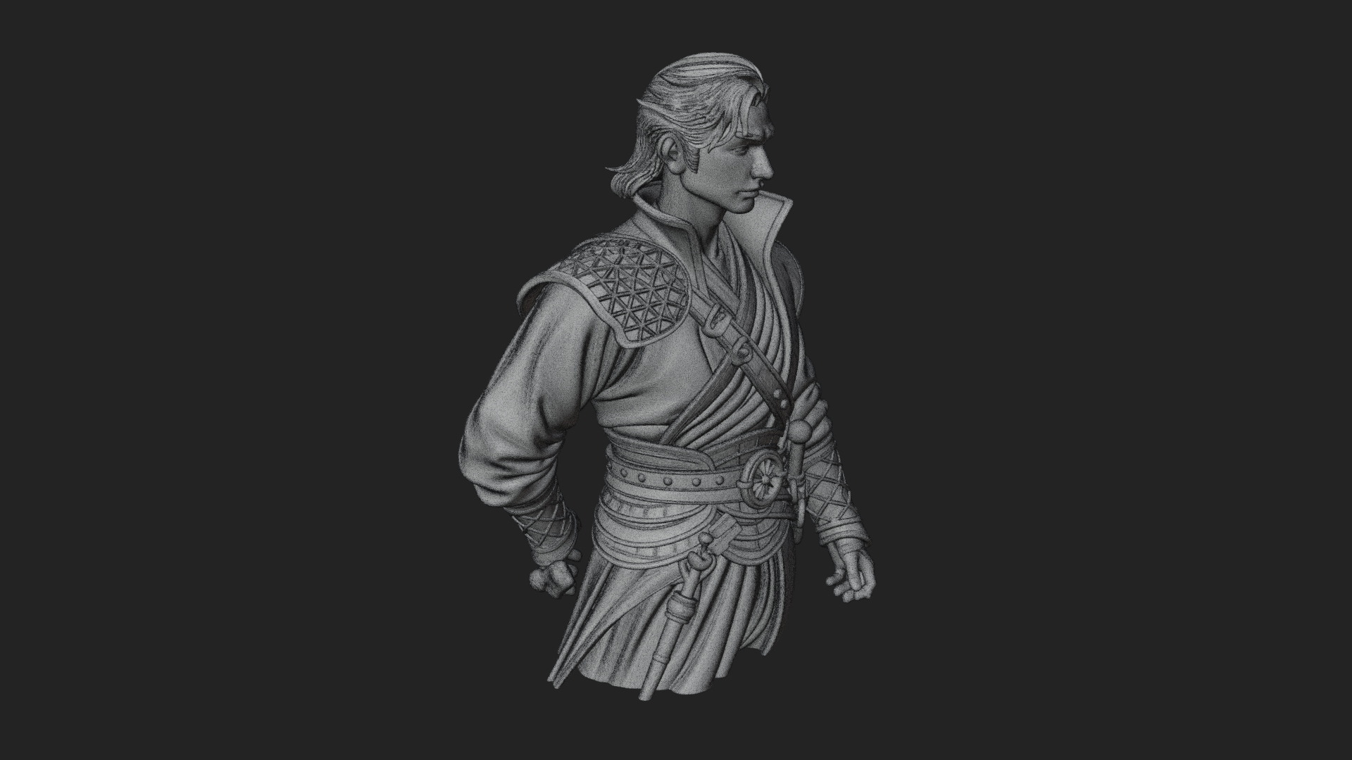 Coat Wearing Swordsman Bust Design 16 3D Print Model 3D Model