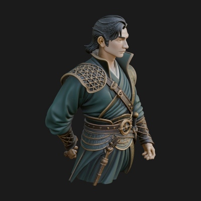 Coat Wearing Swordsman Bust Design 16 3D Print Model