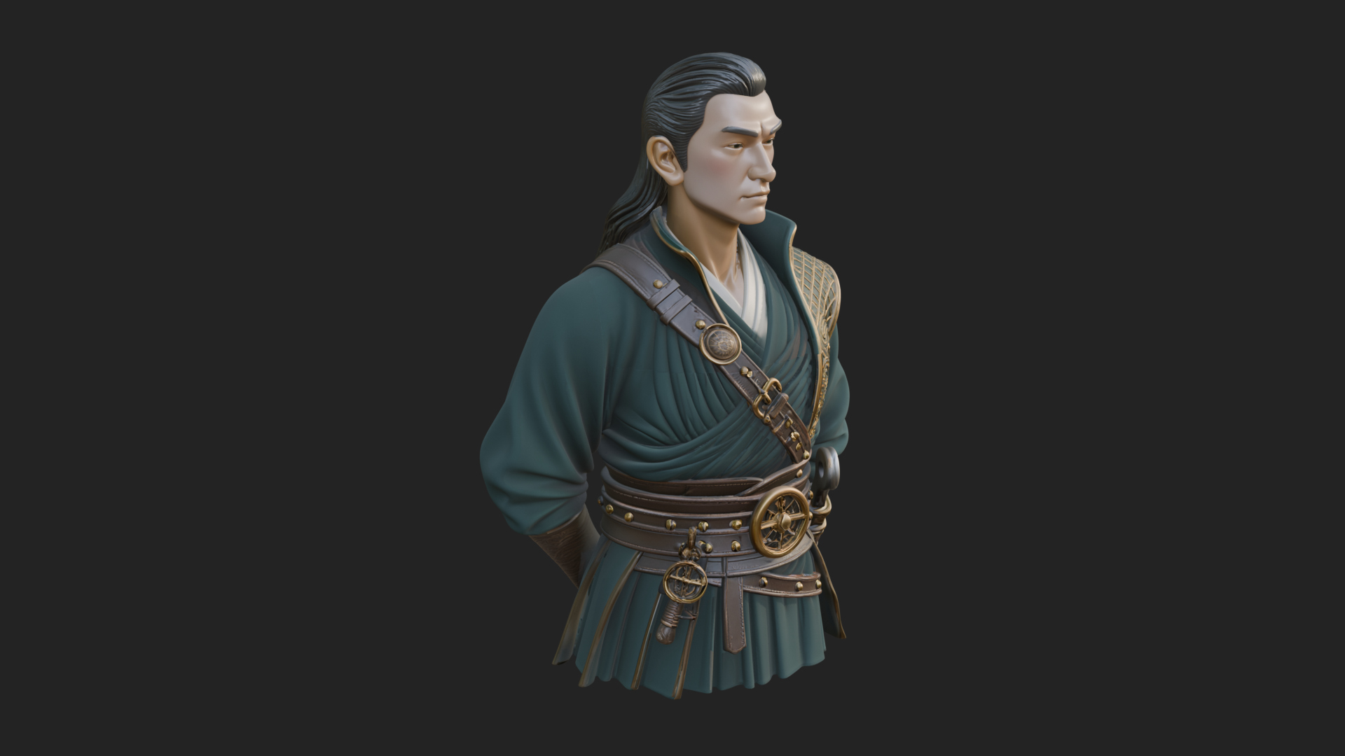 Coat Wearing Swordsman Bust Design 17 3D Print Model 3D Model