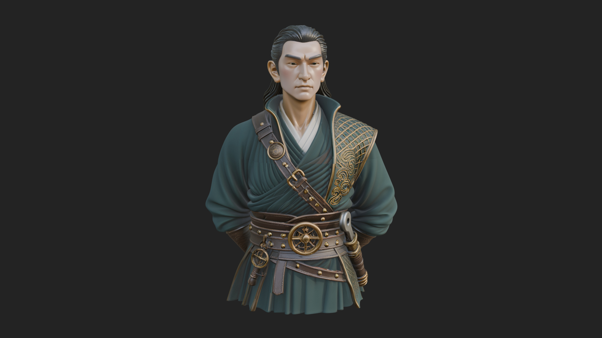 Coat Wearing Swordsman Bust Design 17 3D Print Model 3D Model