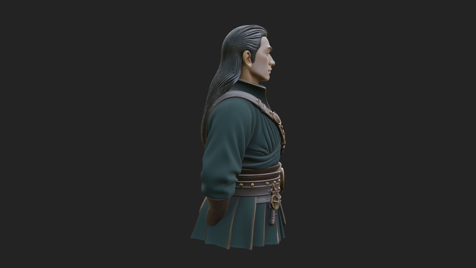Coat Wearing Swordsman Bust Design 17 3D Print Model 3D Model