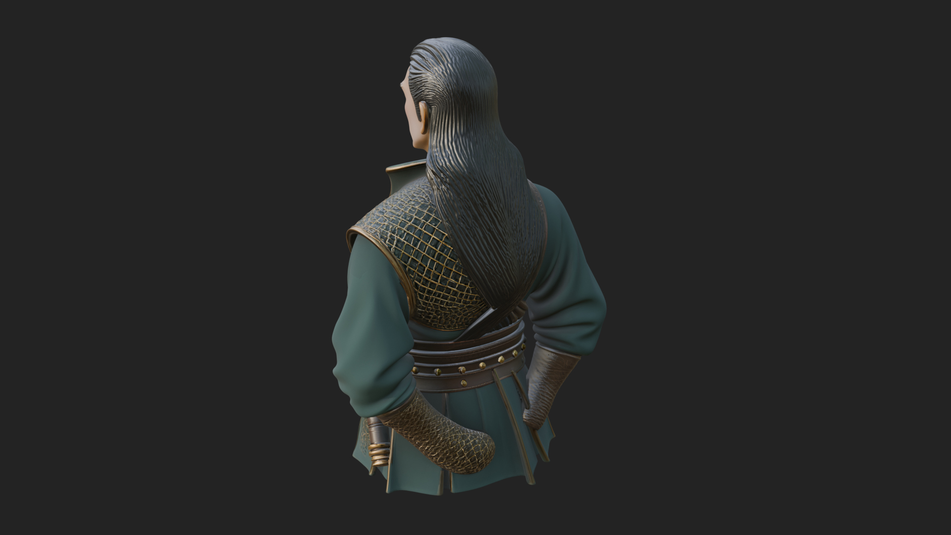 Coat Wearing Swordsman Bust Design 17 3D Print Model 3D Model