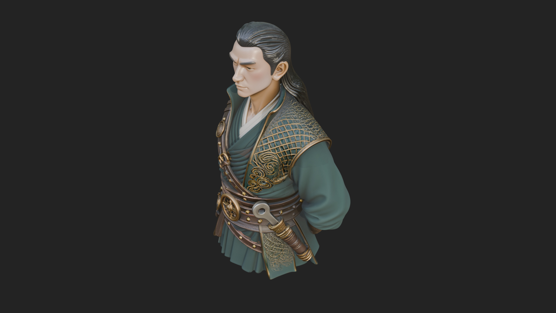 Coat Wearing Swordsman Bust Design 17 3D Print Model 3D Model