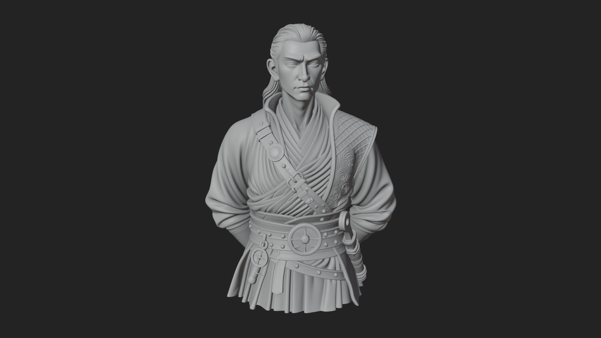 Coat Wearing Swordsman Bust Design 17 3D Print Model 3D Model