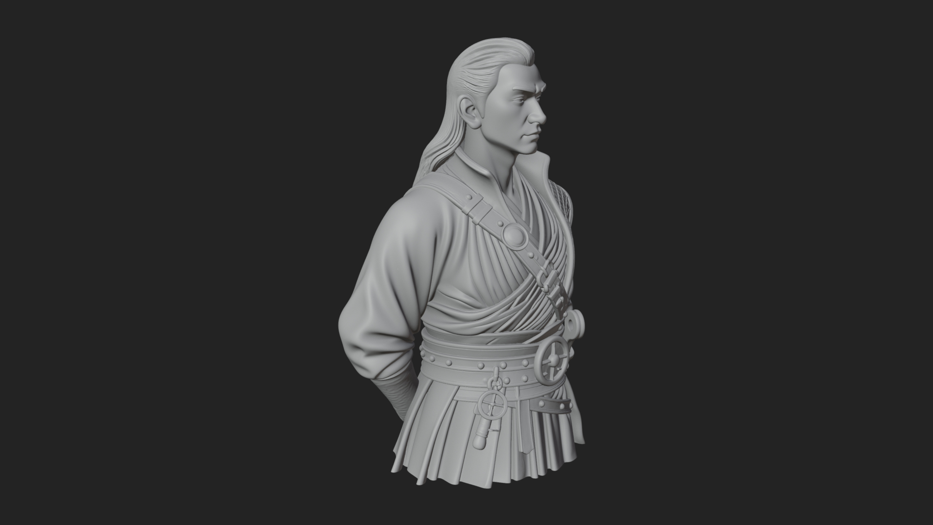 Coat Wearing Swordsman Bust Design 17 3D Print Model 3D Model