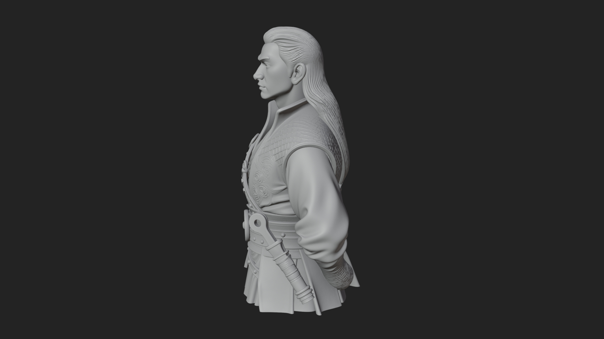 Coat Wearing Swordsman Bust Design 17 3D Print Model 3D Model