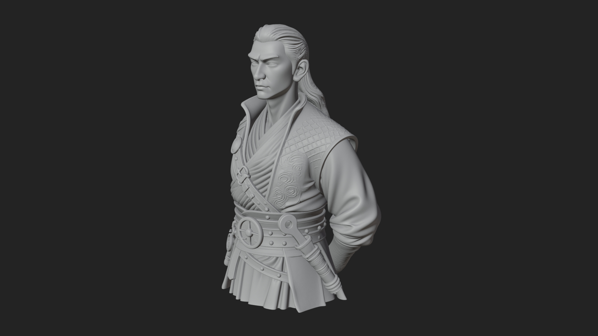 Coat Wearing Swordsman Bust Design 17 3D Print Model 3D Model