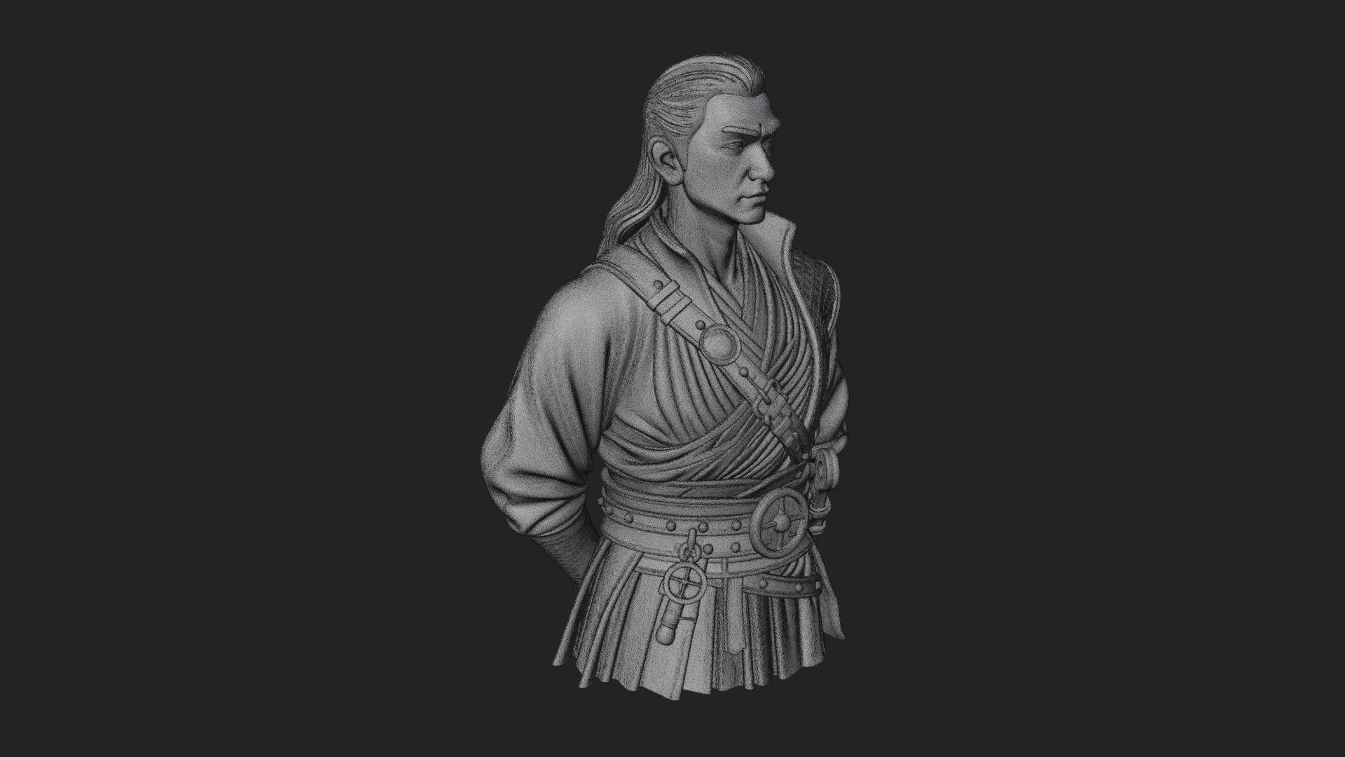 Coat Wearing Swordsman Bust Design 17 3D Print Model 3D Model
