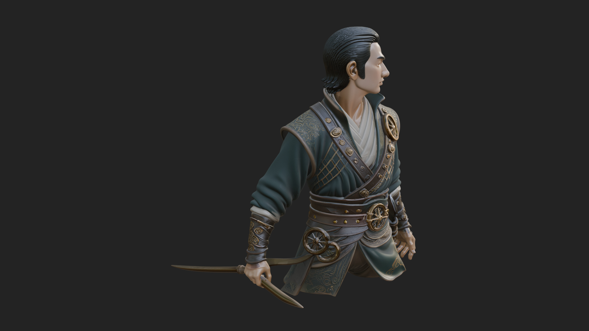 Coat Wearing Swordsman Bust Design 18 3D Print Model 3D Model