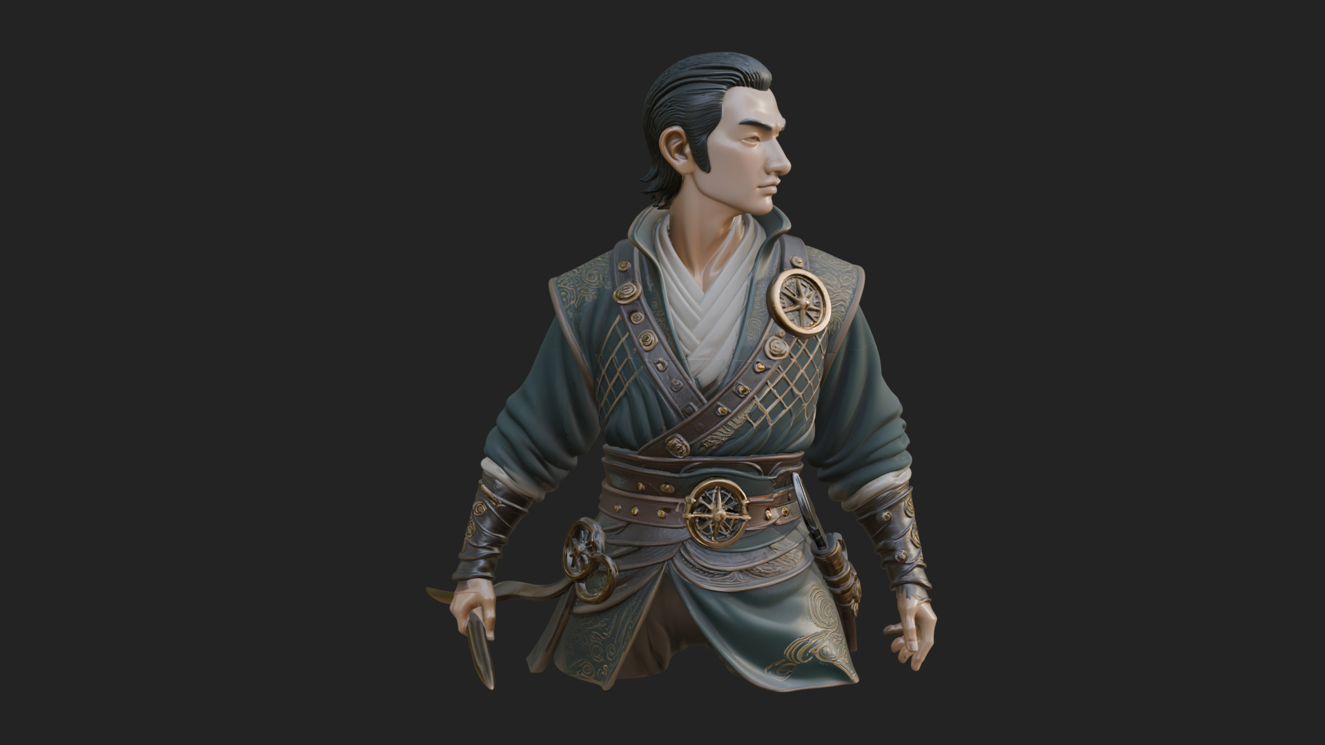 Coat Wearing Swordsman Bust Design 18 3D Print Model 3D Model