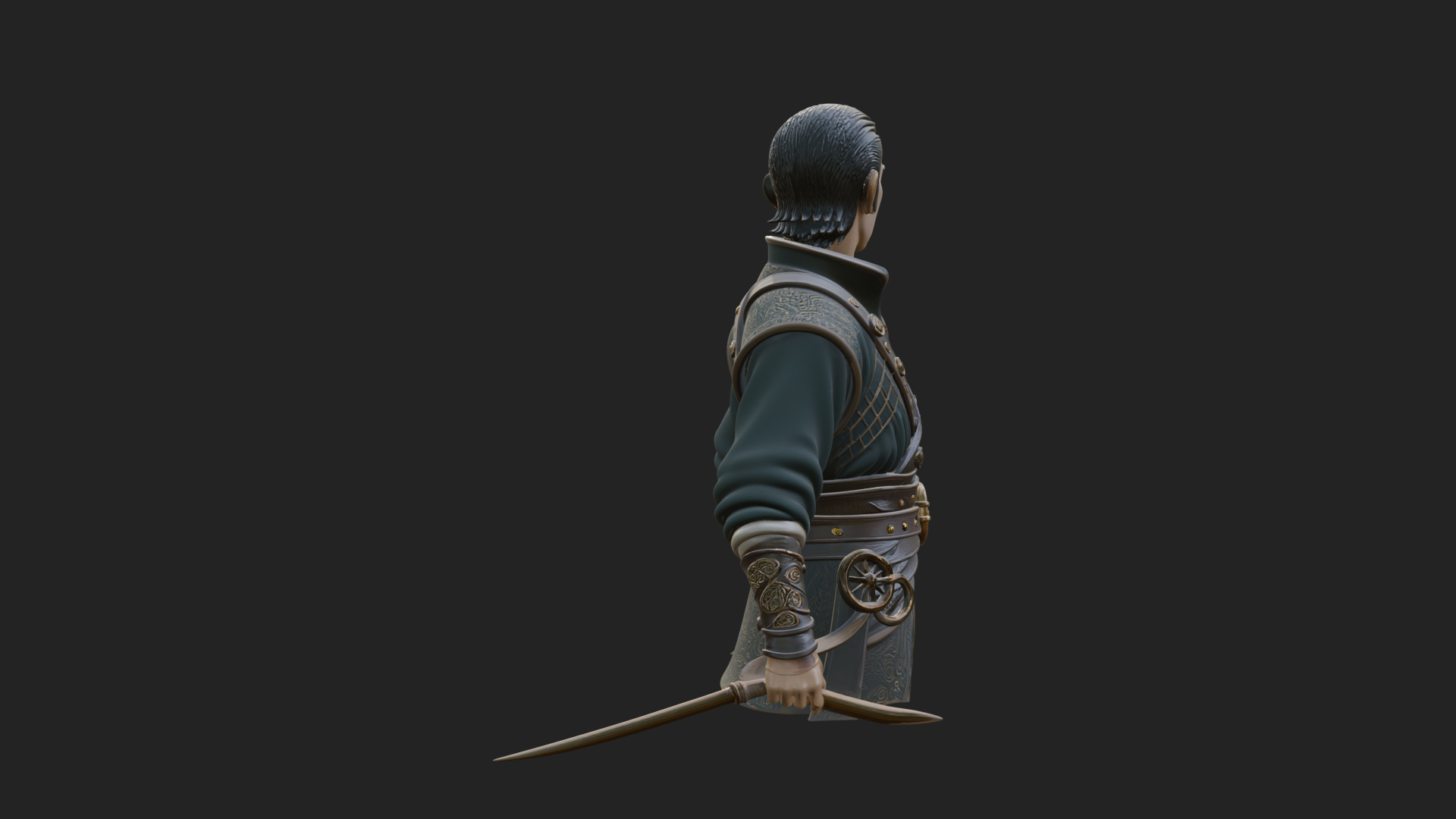 Coat Wearing Swordsman Bust Design 18 3D Print Model 3D Model