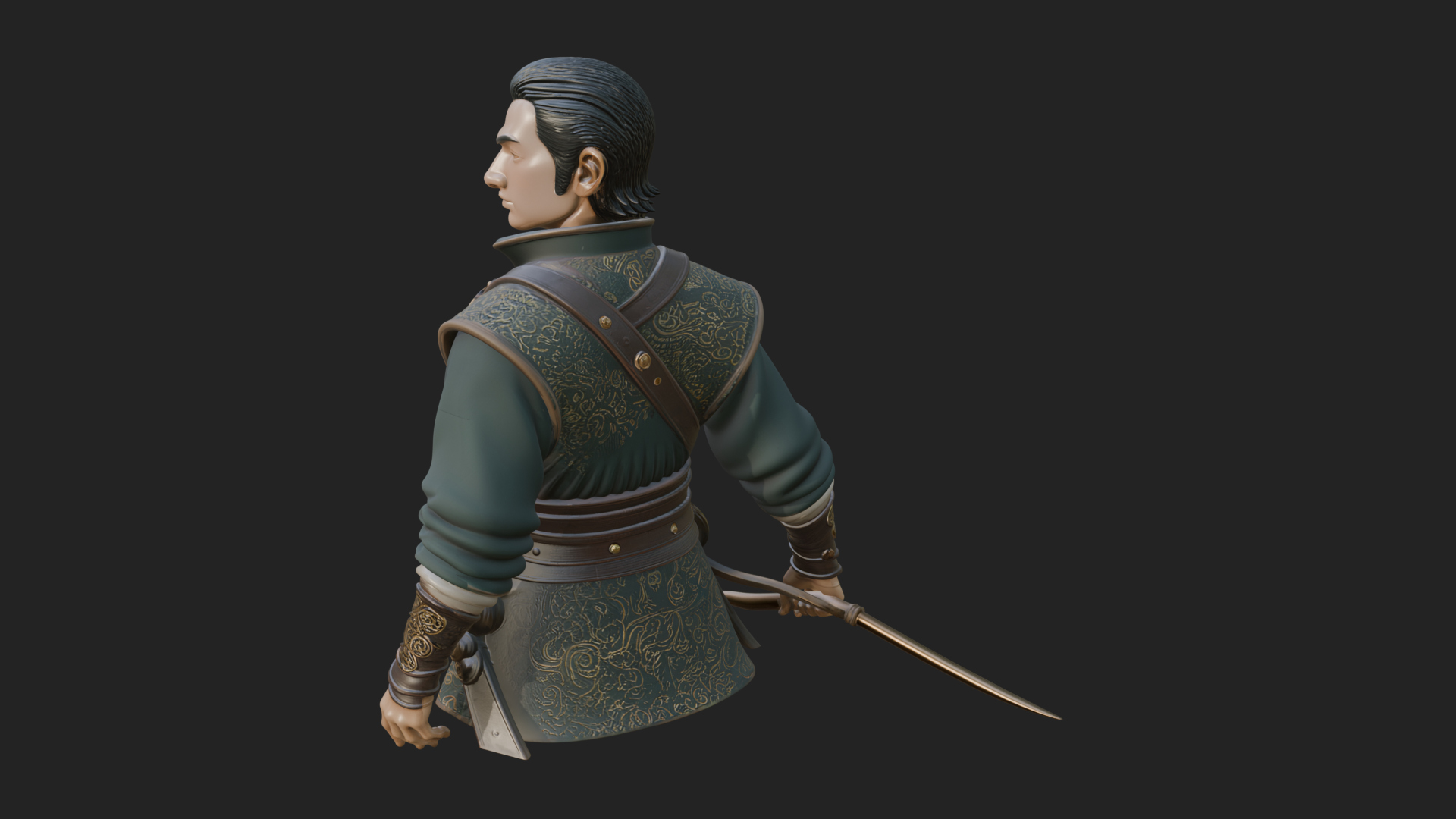 Coat Wearing Swordsman Bust Design 18 3D Print Model 3D Model