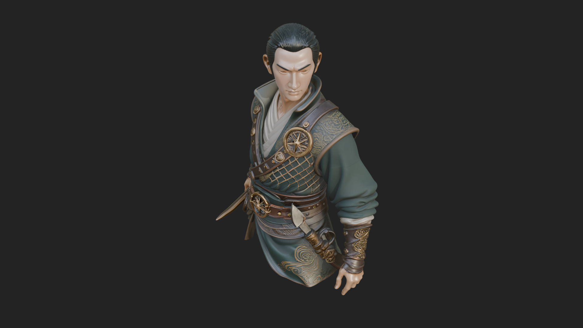 Coat Wearing Swordsman Bust Design 18 3D Print Model 3D Model
