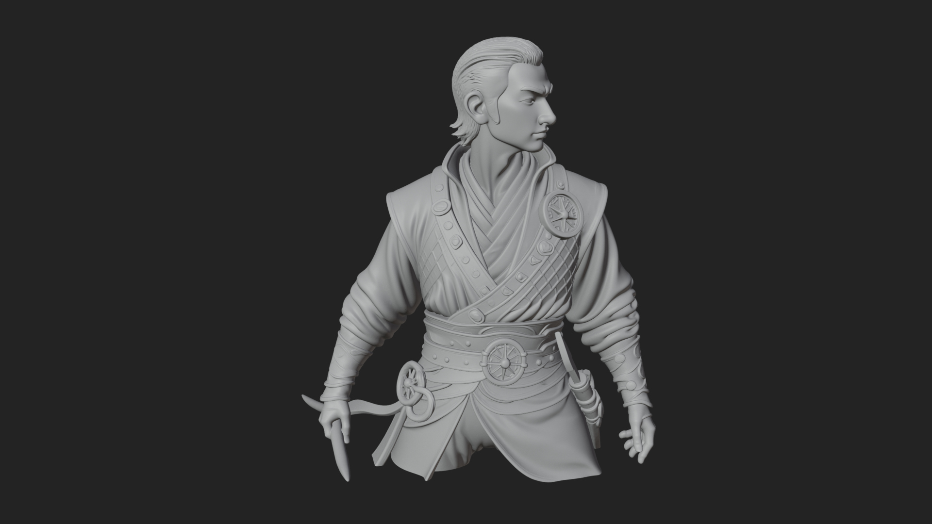 Coat Wearing Swordsman Bust Design 18 3D Print Model 3D Model