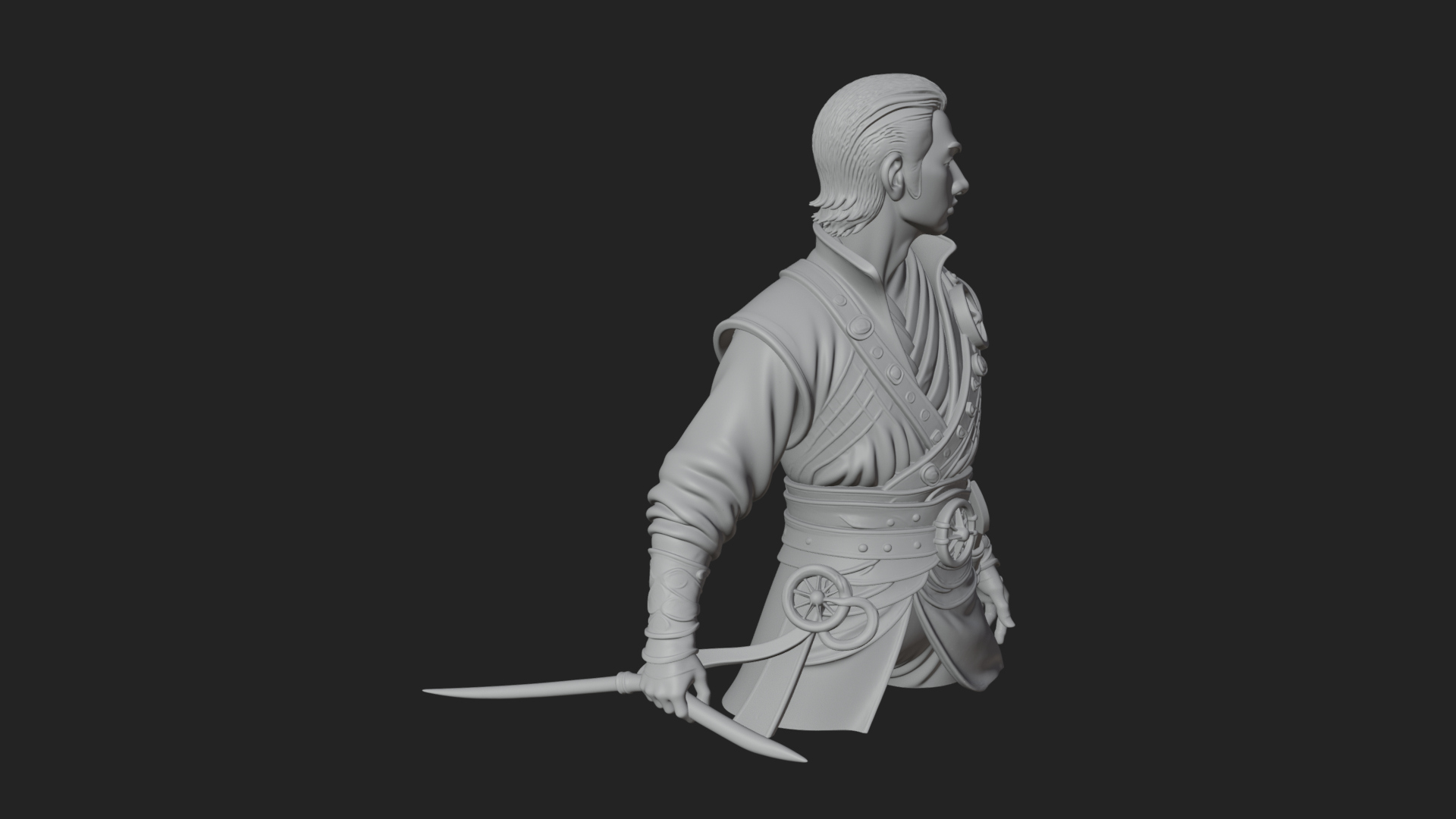 Coat Wearing Swordsman Bust Design 18 3D Print Model 3D Model