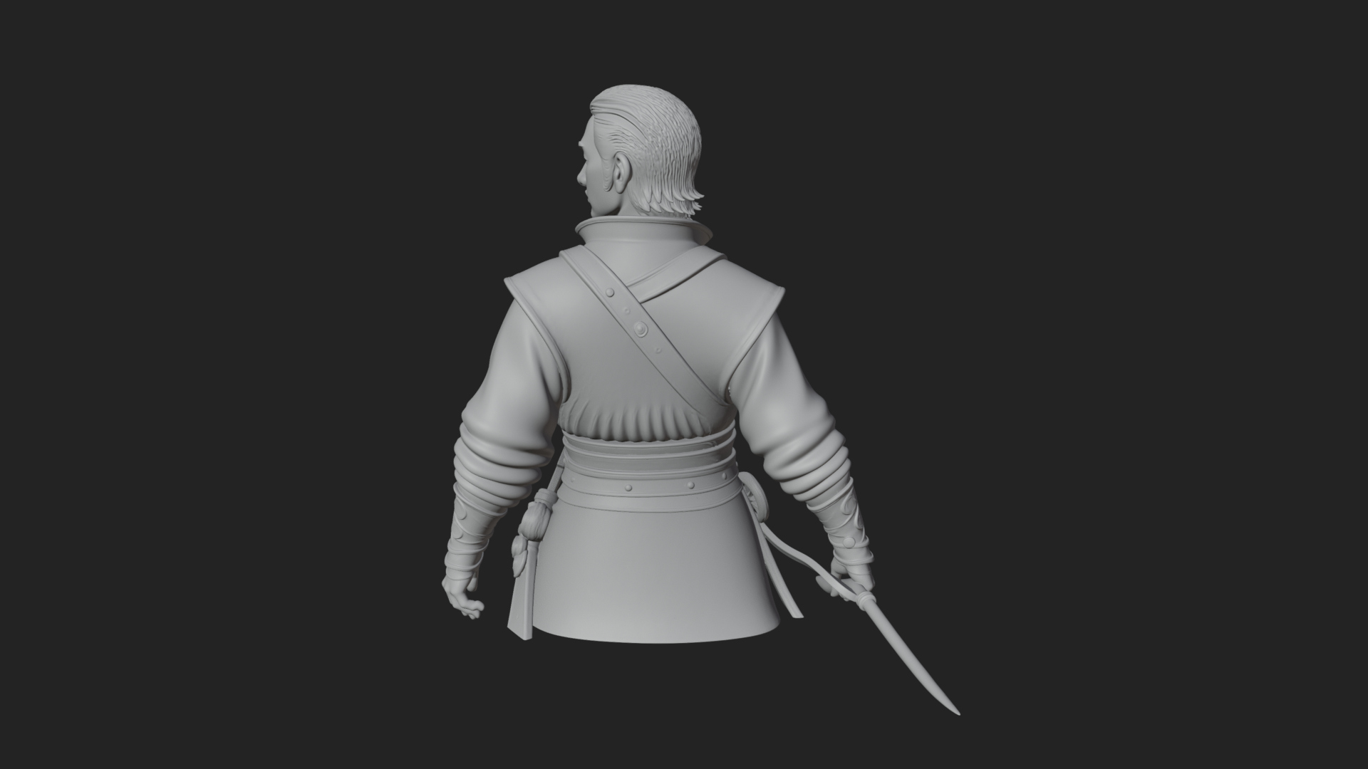 Coat Wearing Swordsman Bust Design 18 3D Print Model 3D Model