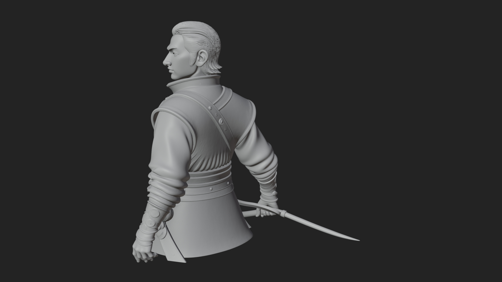 Coat Wearing Swordsman Bust Design 18 3D Print Model 3D Model