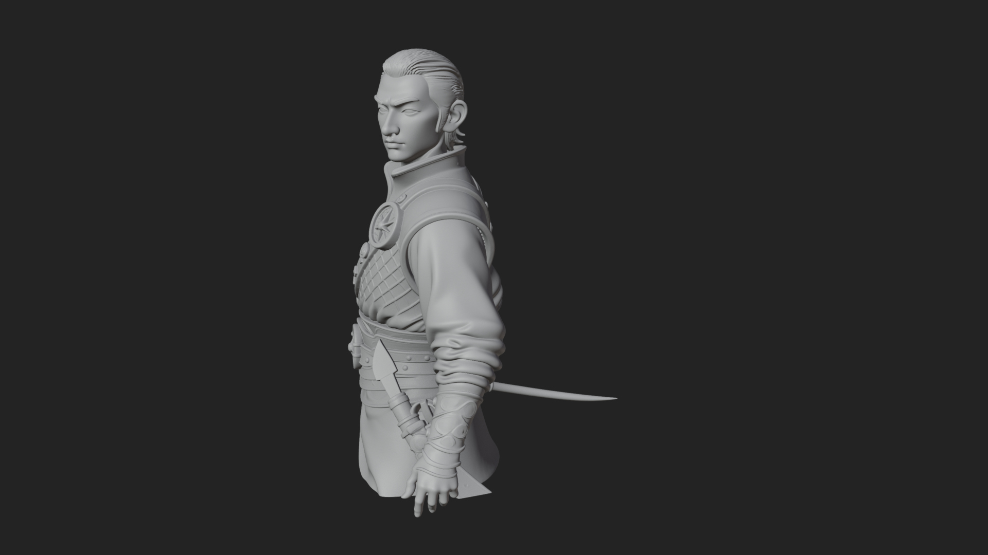 Coat Wearing Swordsman Bust Design 18 3D Print Model 3D Model