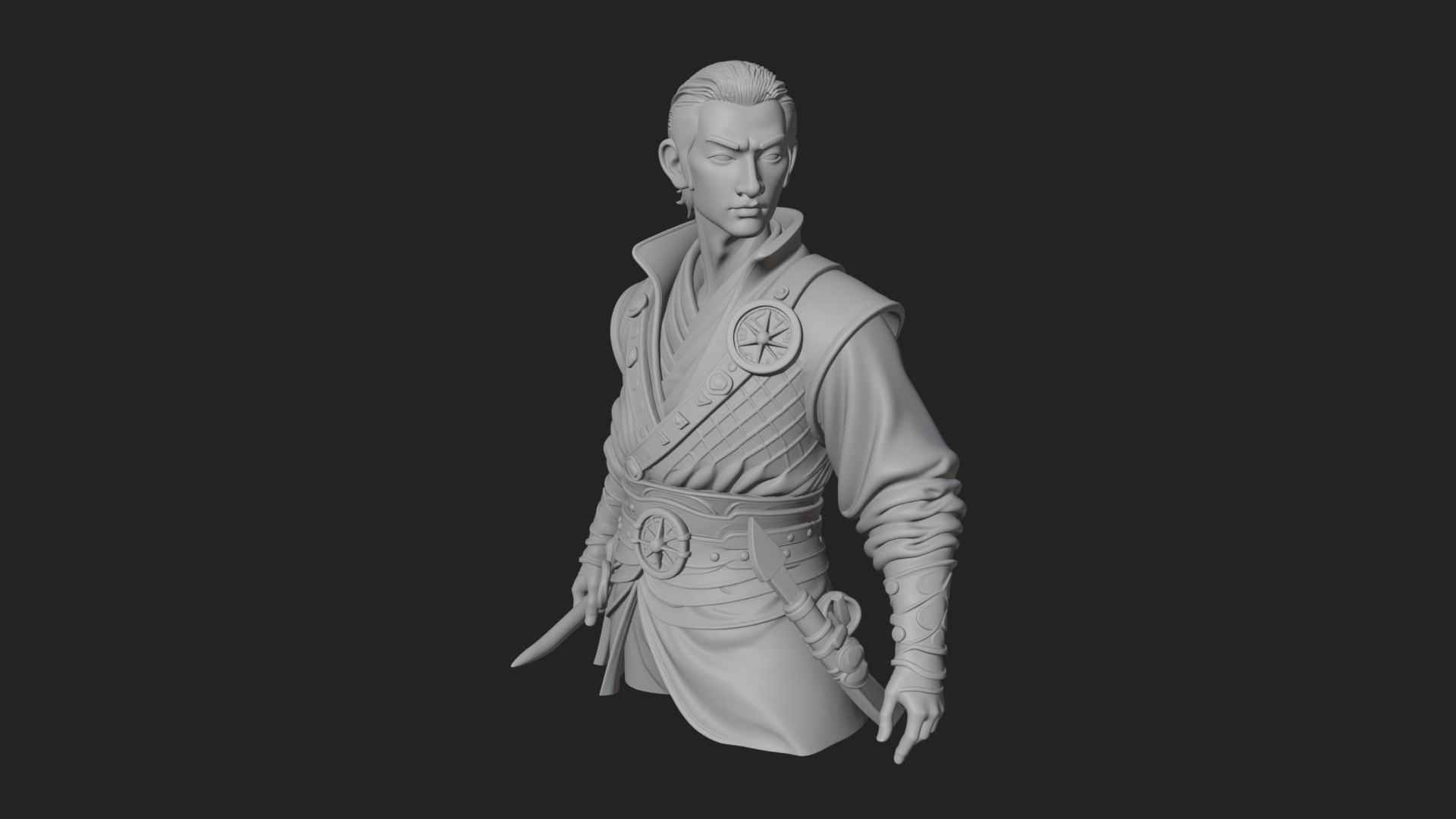 Coat Wearing Swordsman Bust Design 18 3D Print Model 3D Model