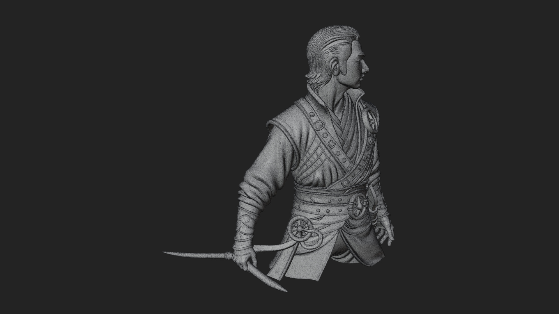 Coat Wearing Swordsman Bust Design 18 3D Print Model 3D Model