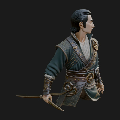 Coat Wearing Swordsman Bust Design 18 3D Print Model