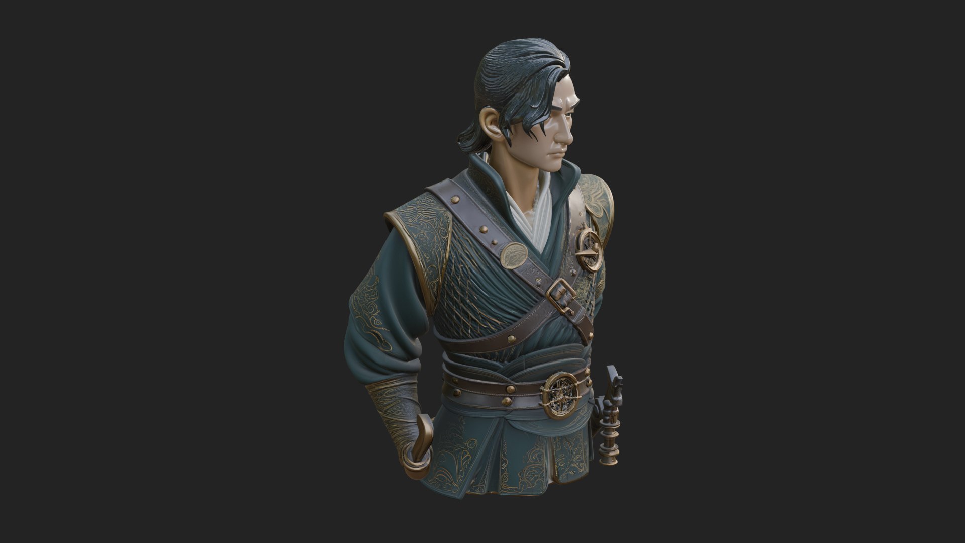 Coat Wearing Swordsman Bust Design 19 3D Print Model 3D Model