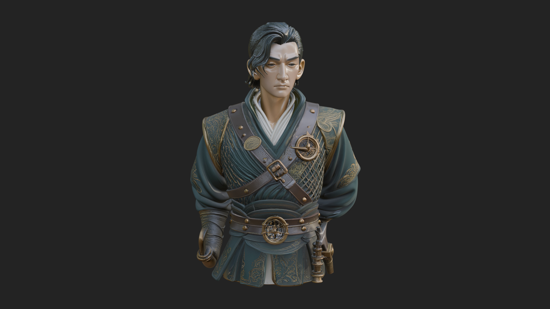 Coat Wearing Swordsman Bust Design 19 3D Print Model 3D Model