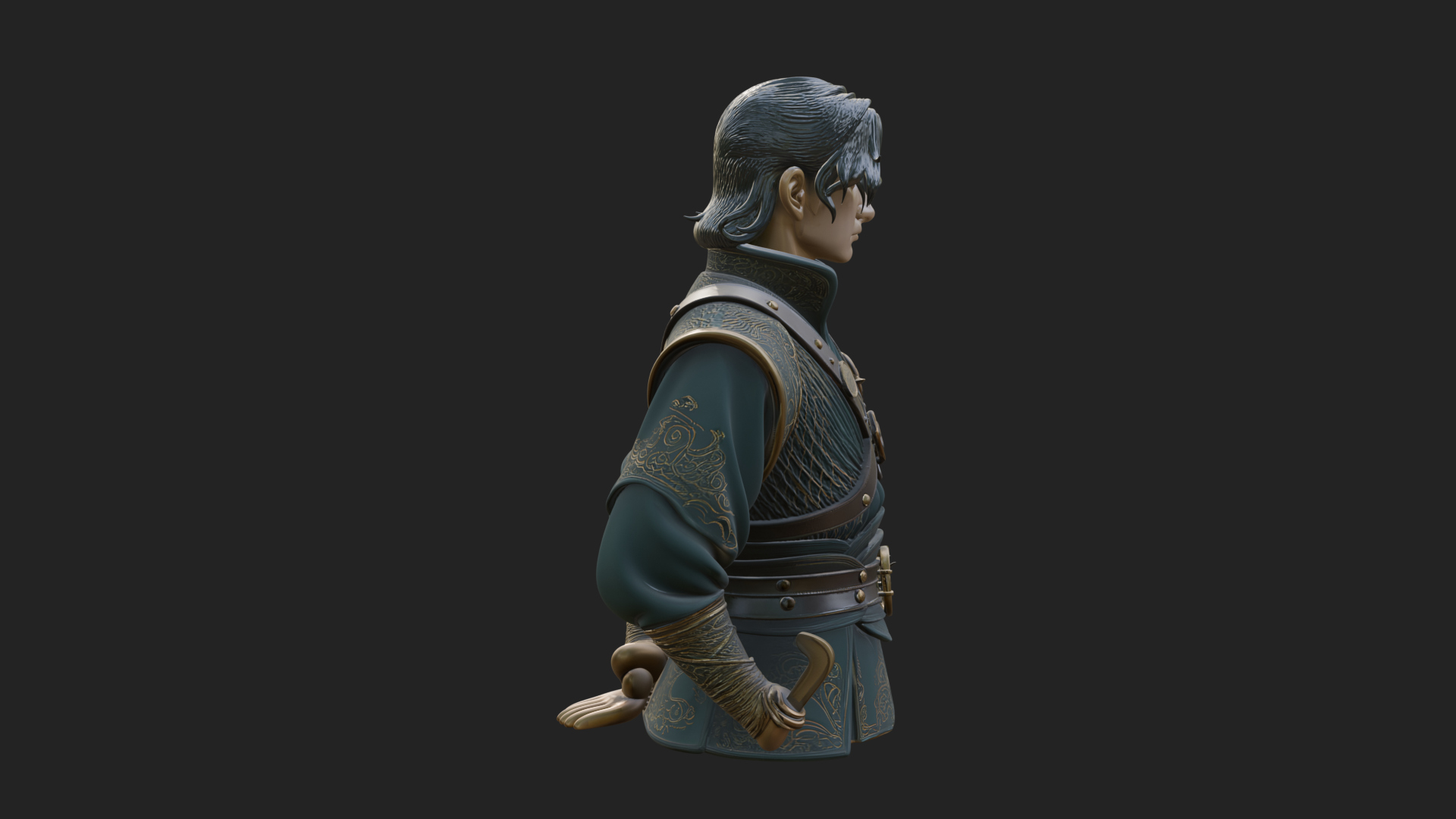 Coat Wearing Swordsman Bust Design 19 3D Print Model 3D Model