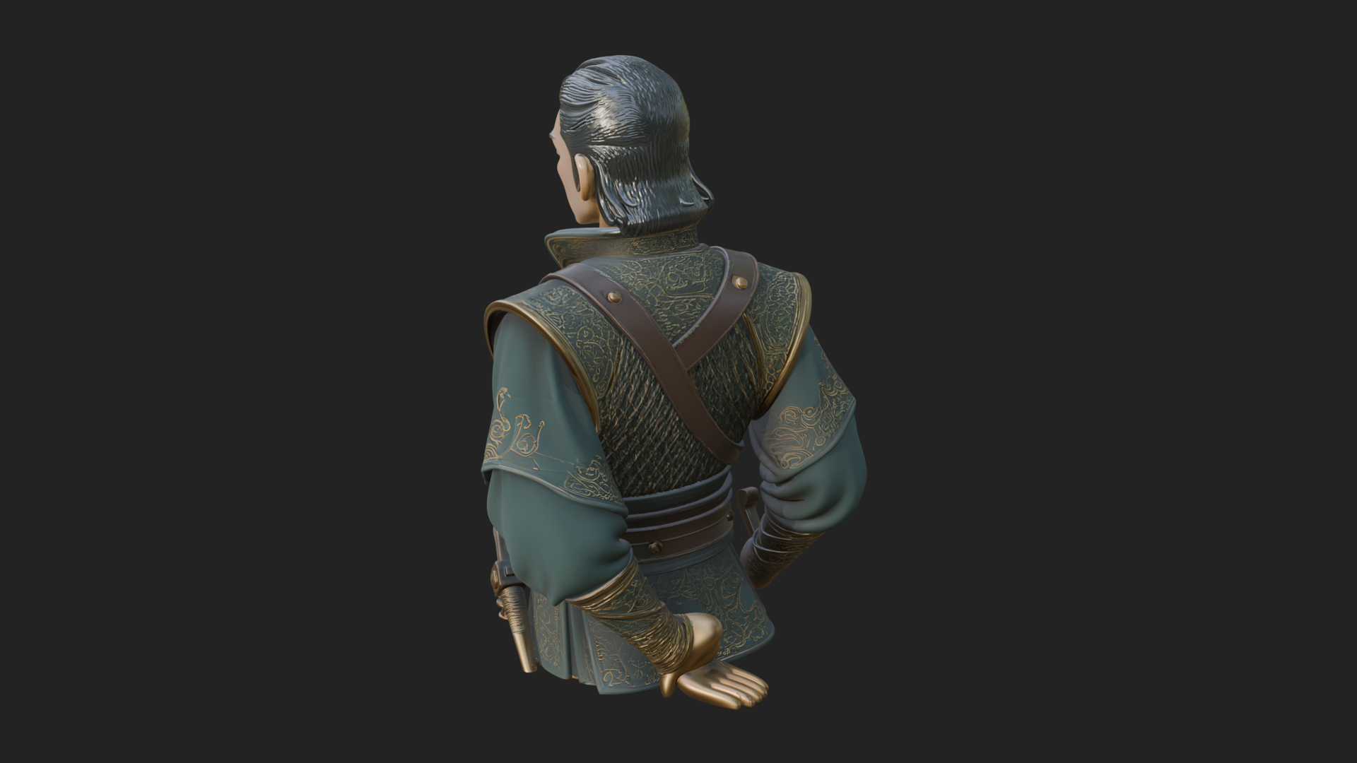 Coat Wearing Swordsman Bust Design 19 3D Print Model 3D Model